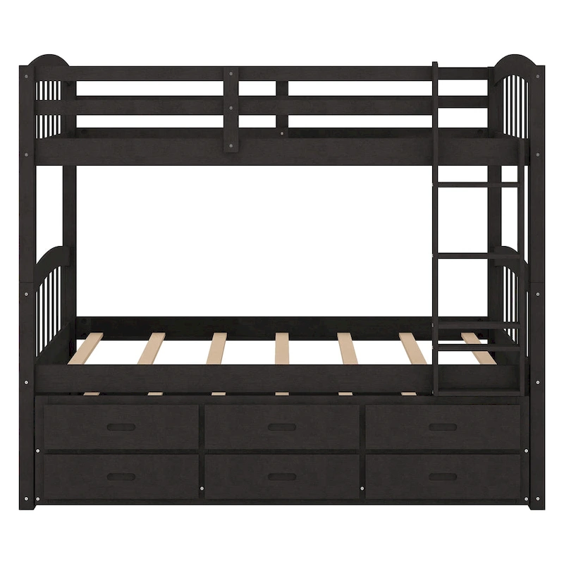 Wood Bunk Bed with Trundle and Drawers