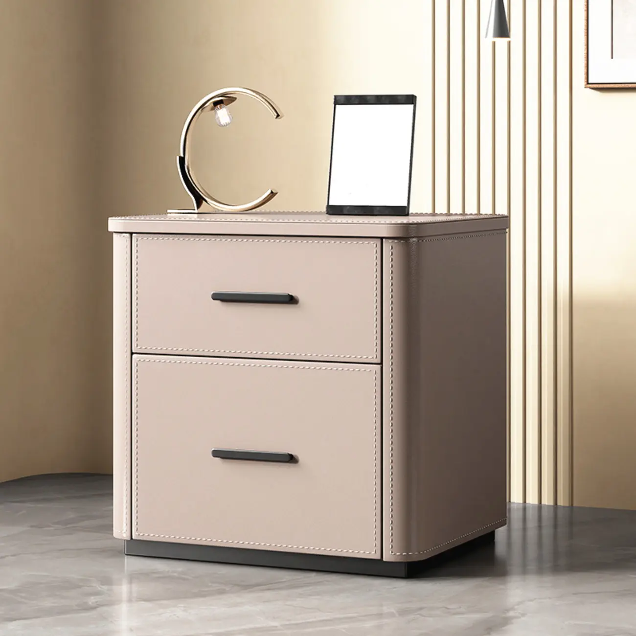 Modern Pine Wood Top 2 Drawers Nightstand
