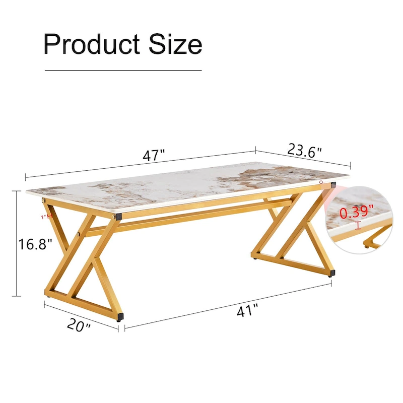 47 Modern Rectangular Coffee Table with Sintered Stone Tabletop and X-shaped Metal Legs