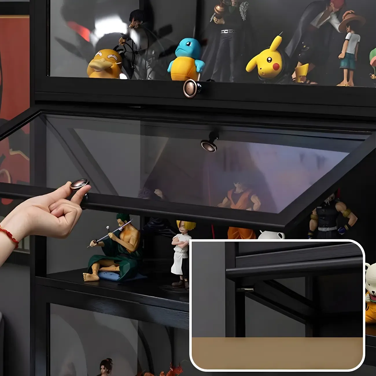 Elegant Black Bamboo Clear Figure Display Cabinet