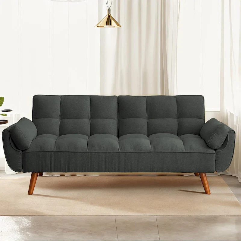 75.39 IN. Futon Sofa Bed, Convertible Upholstered Couch Sleeper with Reclining Sleeper Split Tufted Back