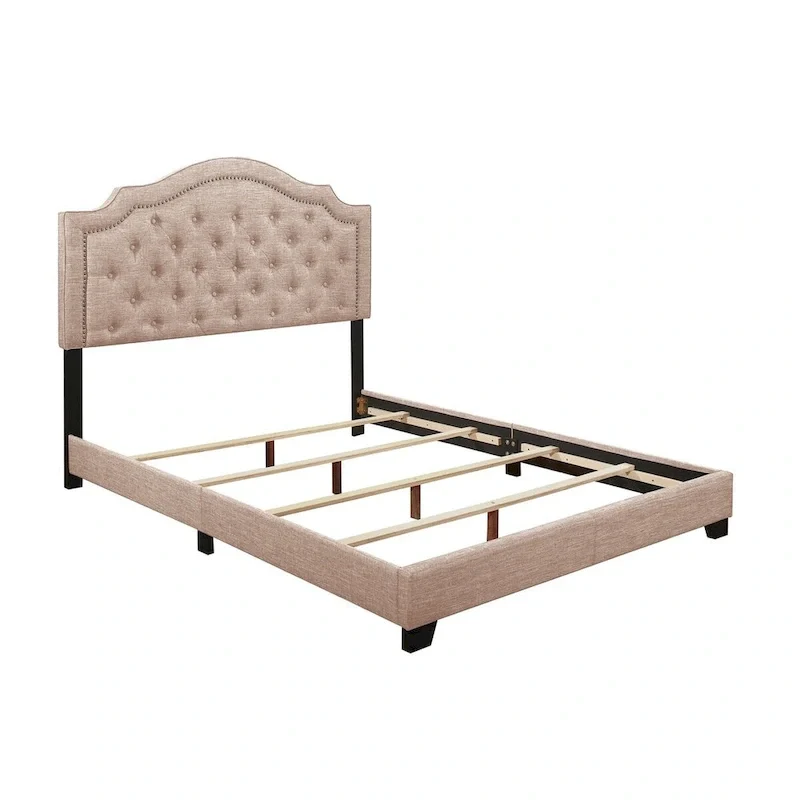 Verine Beige Fabric Upholstered Tufted Bed