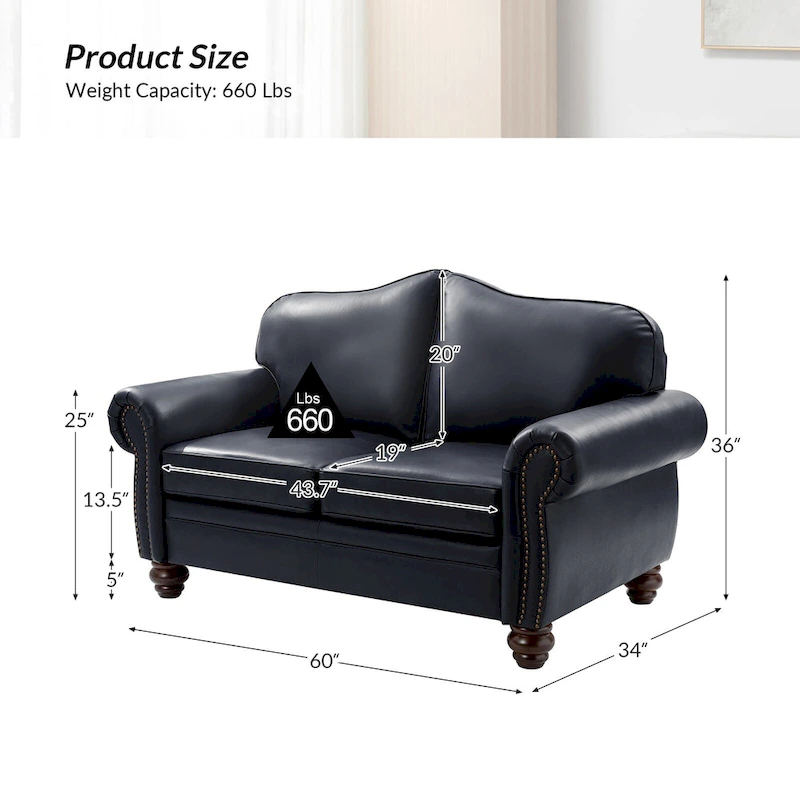 Angel Transitional Genuine Leather Sofa With Tufted Back by HULALA HOME