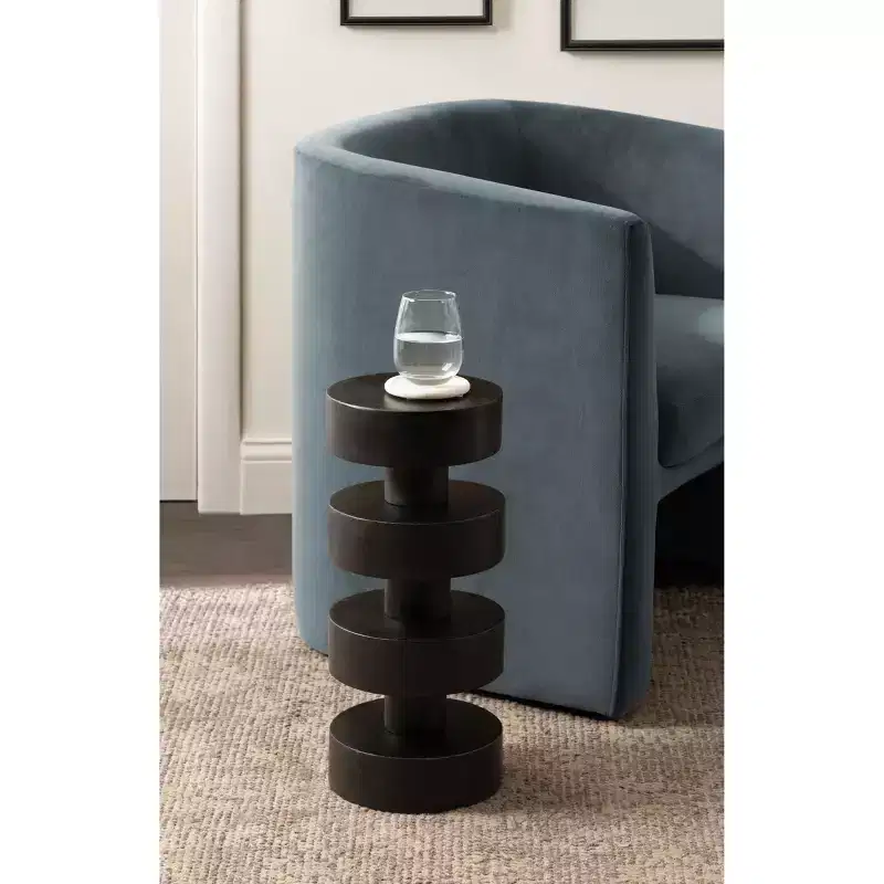 Kate and Laurel Omar Round Drink Table, Black, 9x9x20