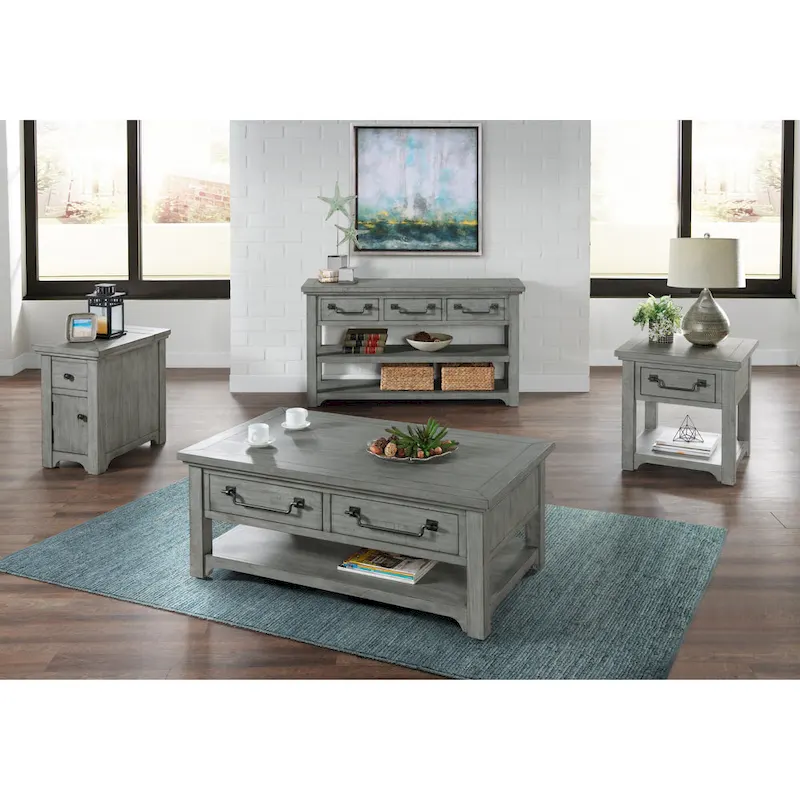 2-Drawer Solid Pine Coffee Table – Dove Grey, Coastal Style, Single