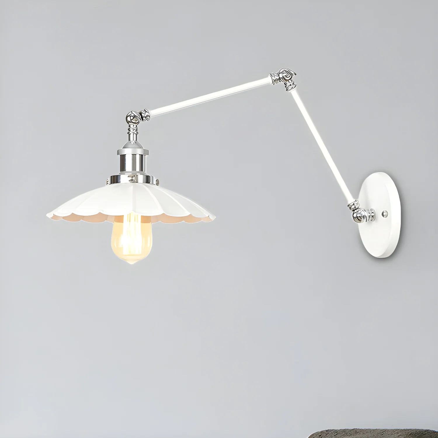 White Metal Adjustable Swing Arm Wall Light with Different Shade