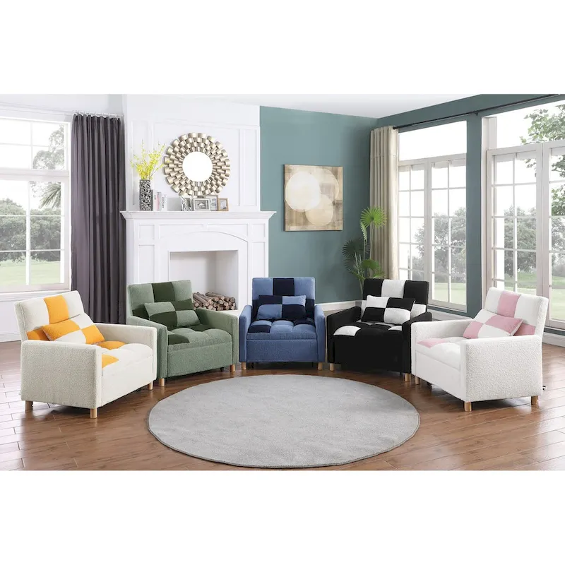 3-in-1 Convertible Sleeper Chair Bed, Single Sofa (Black White)