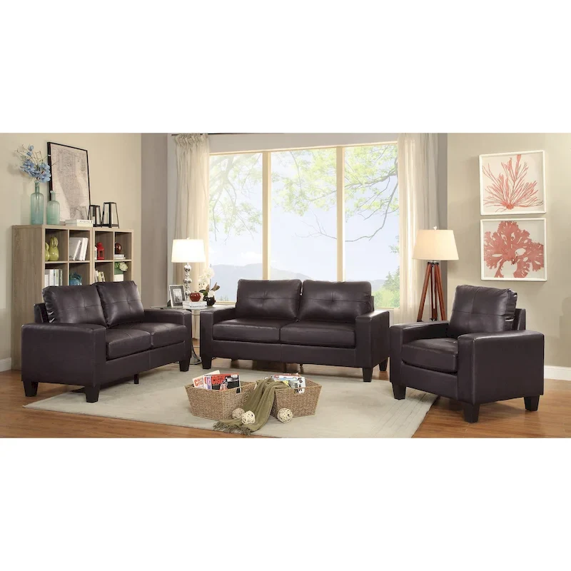 Newbury 58 in. W Flared Arm Faux Leather Straight Sofa - 32L x 58W x 36H