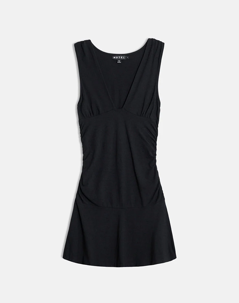 Luscian Plunge Mini Dress in Black