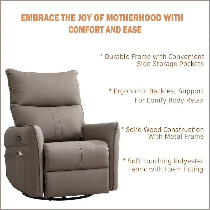 Modern PU Leather Rocker Seating Glider Swivel Recliner Chair