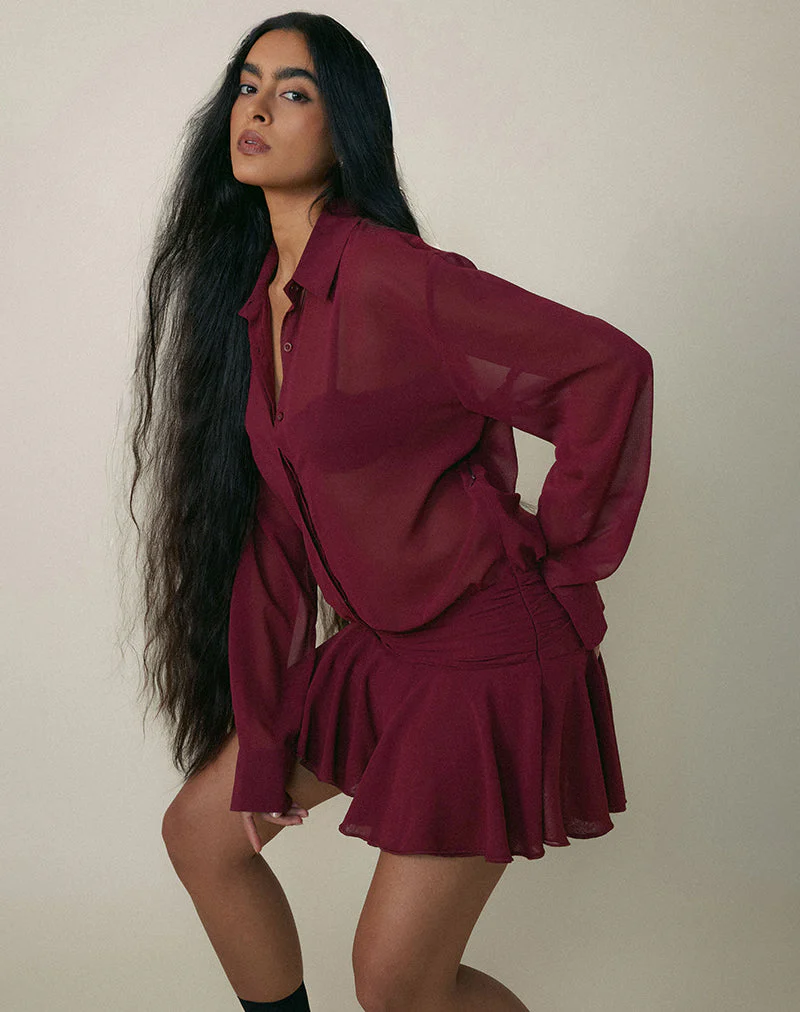 Azphira Long Sleeve Button Up Playsuit in Burgundy