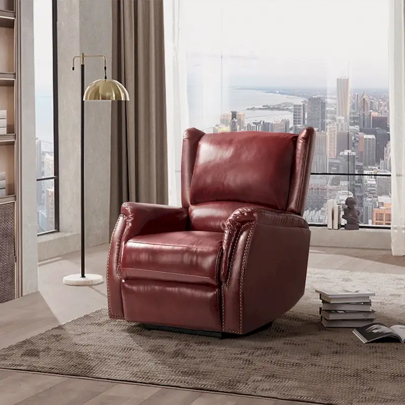 Eliseo Genuine Leather Power Recliner with USB Port and Wingback Design