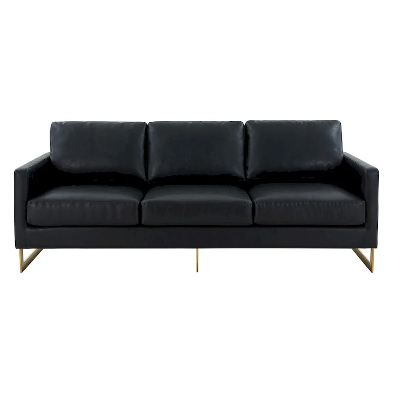 LeisureMod Lincoln Modern Upholstered Leather Sofa with Gold Frame - 83