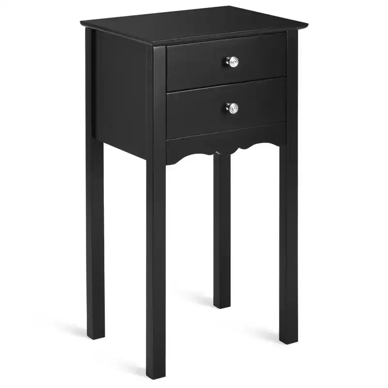 Costway Side Table End Accent Table Night Stand W/ 2 Drawers Furniture Black