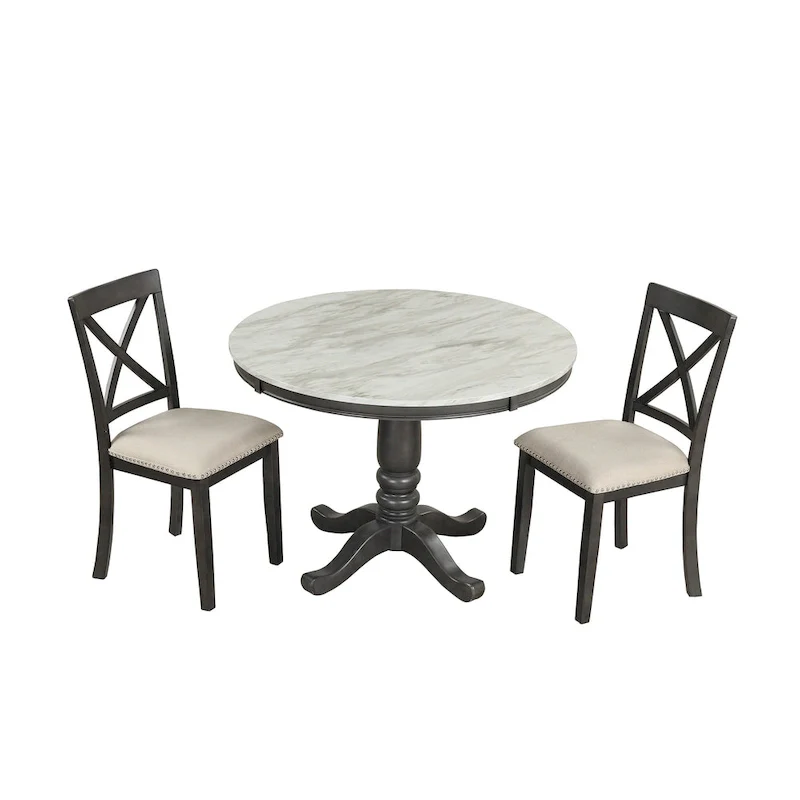 Modern Style Wooden 5-Piece Dining Set with Round Table amd 4 Upholstered Chairs