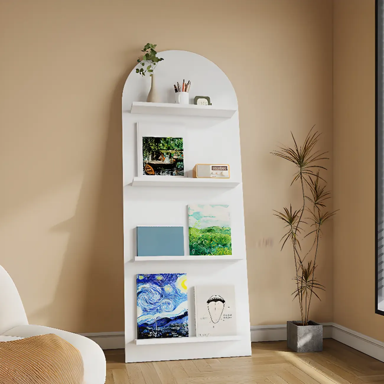 Scandinavian Solid Wood 4-Tier Ladder Bookcase