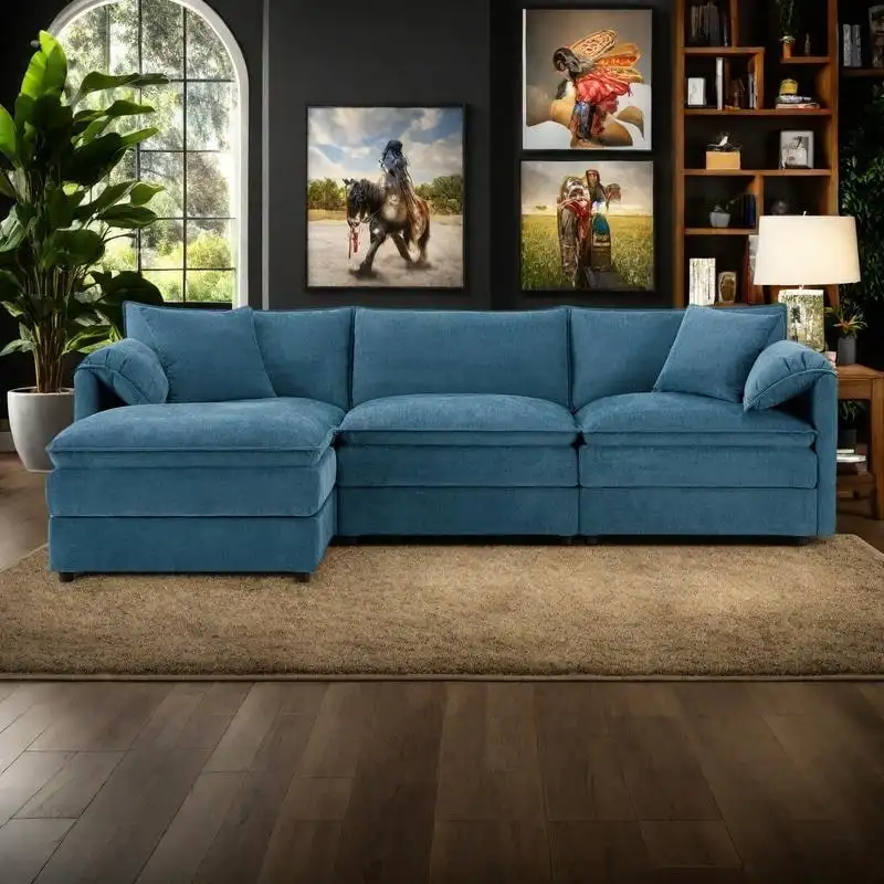 103.5 Chenille Sectional Sofa with 4-Seat L-Shaped Cloud Couch and Ottoman & Pocket Spring Cushions (330lb Capacity)