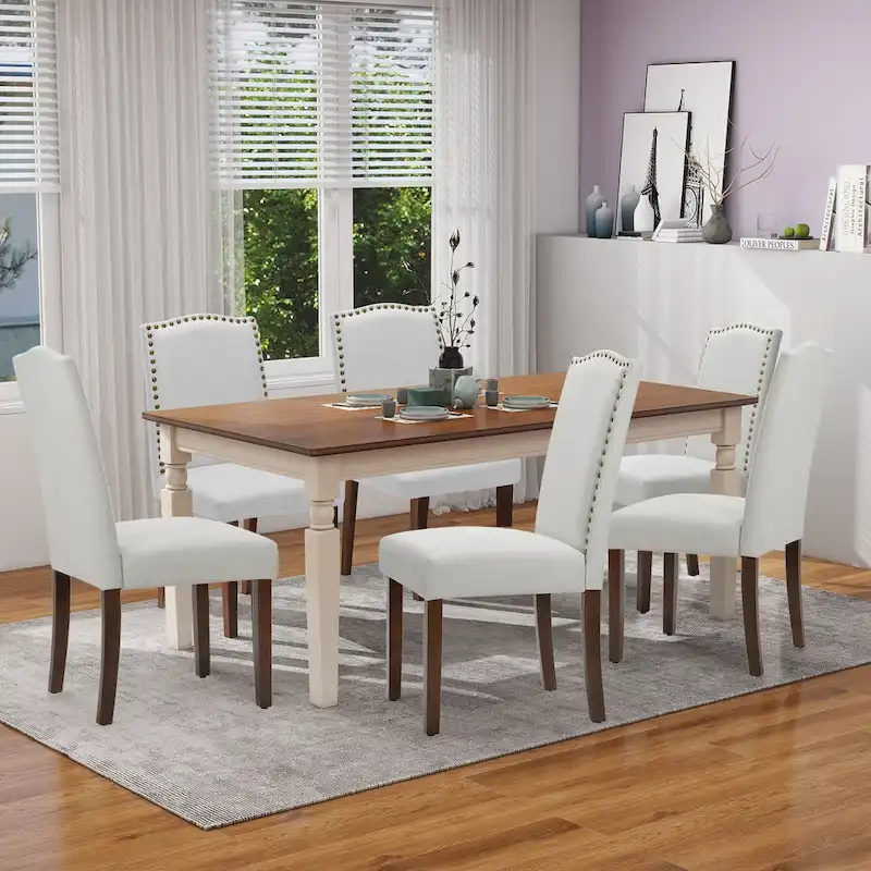 Dining Chairs Set of 2, Upholstered Dining Room Chairs Fabric Kitchen Chairs with Solid Wood Frame and Nailhead Trim