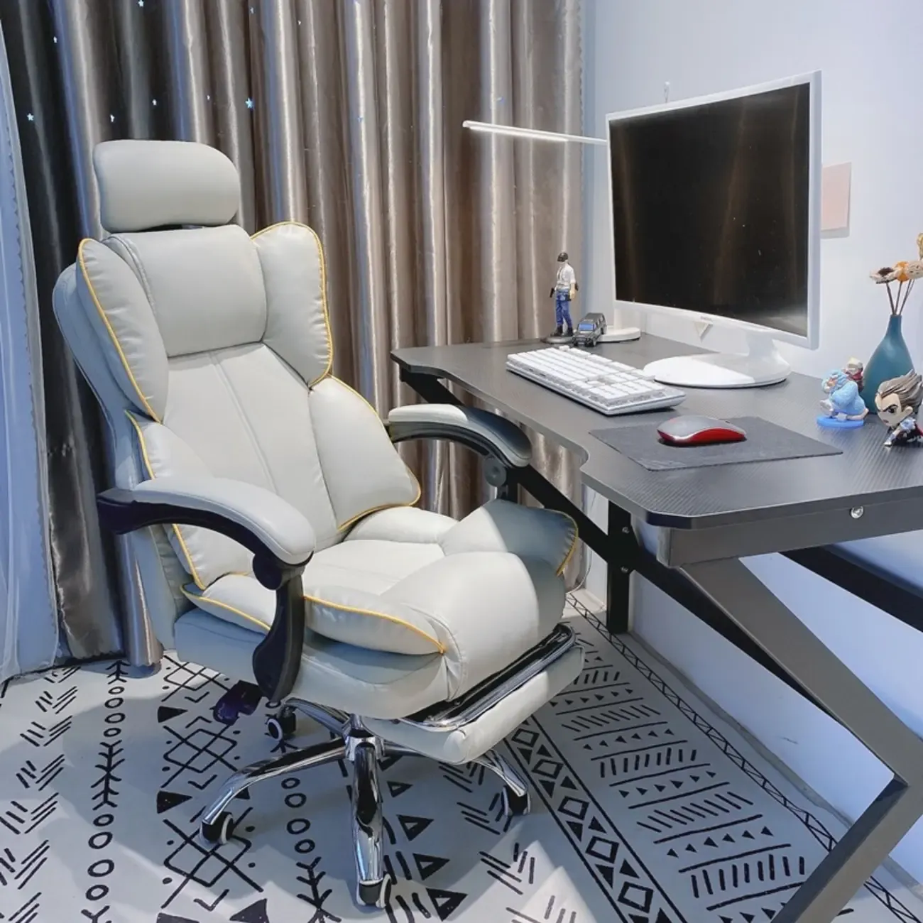 Modern White Leather Reclining Office Chair
