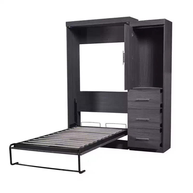 Whisen Wood Murphy Bed with Wardrobe and Drawers
