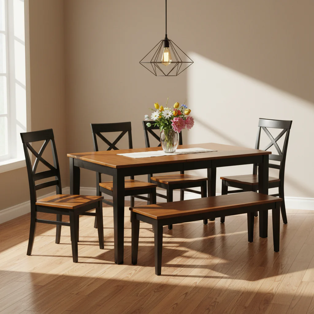Dining Table Set Contains a Rectangle Kitchen Table and Dining Chairs with a Bench