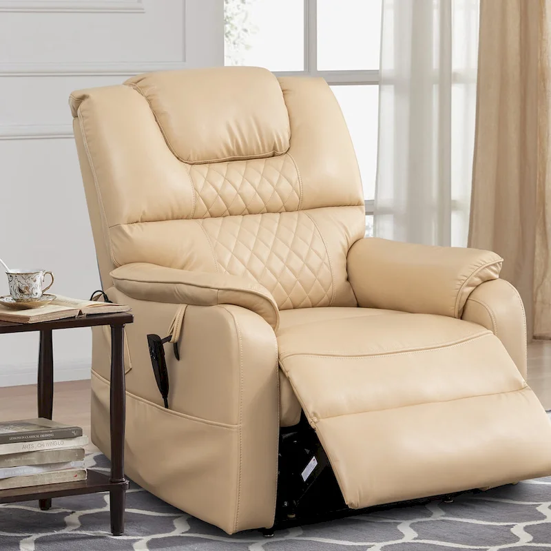 Dual Motor Power Lift Recliner, Brown/Yellow/Black, Heat & Massage, 180°, Seats 1