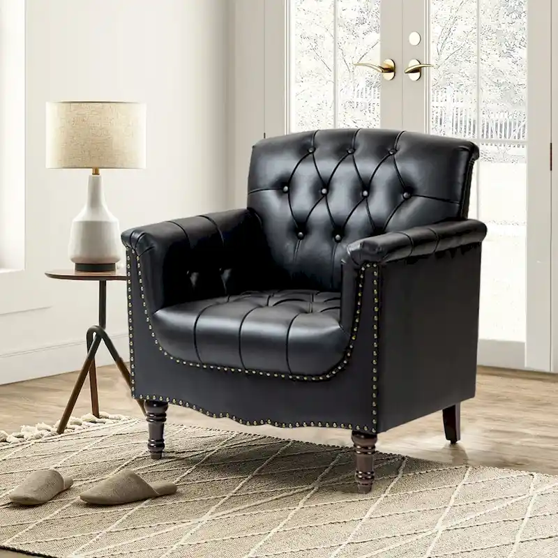 PU Leather Tufted Accent Chair with Nailhead Trim Armchair