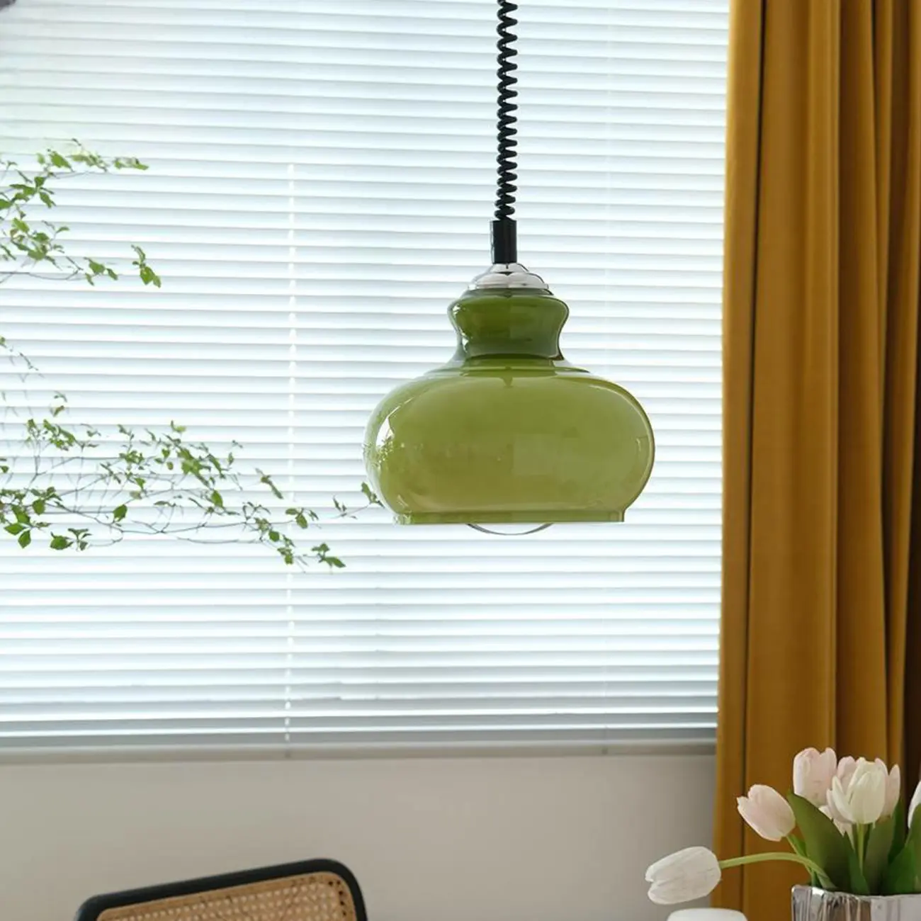 Modern Green Dome Glass Adjustable Pendant Light