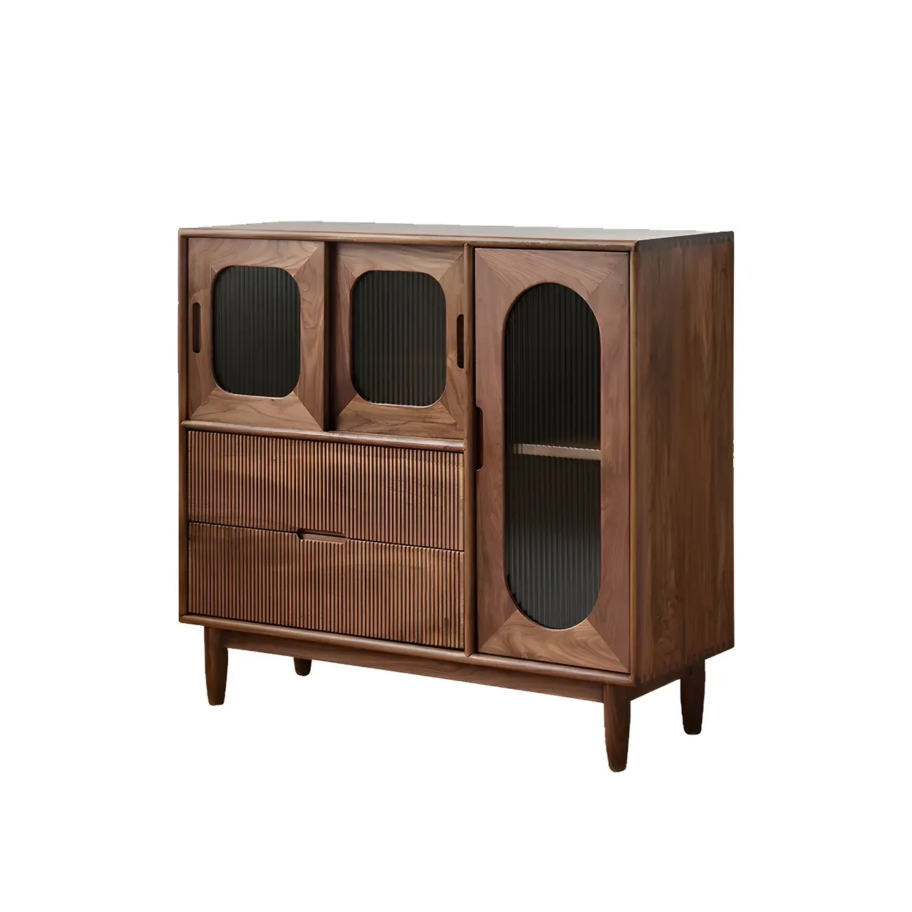 Walnut Wood Bottom Drawer Adjustable China Cabinet