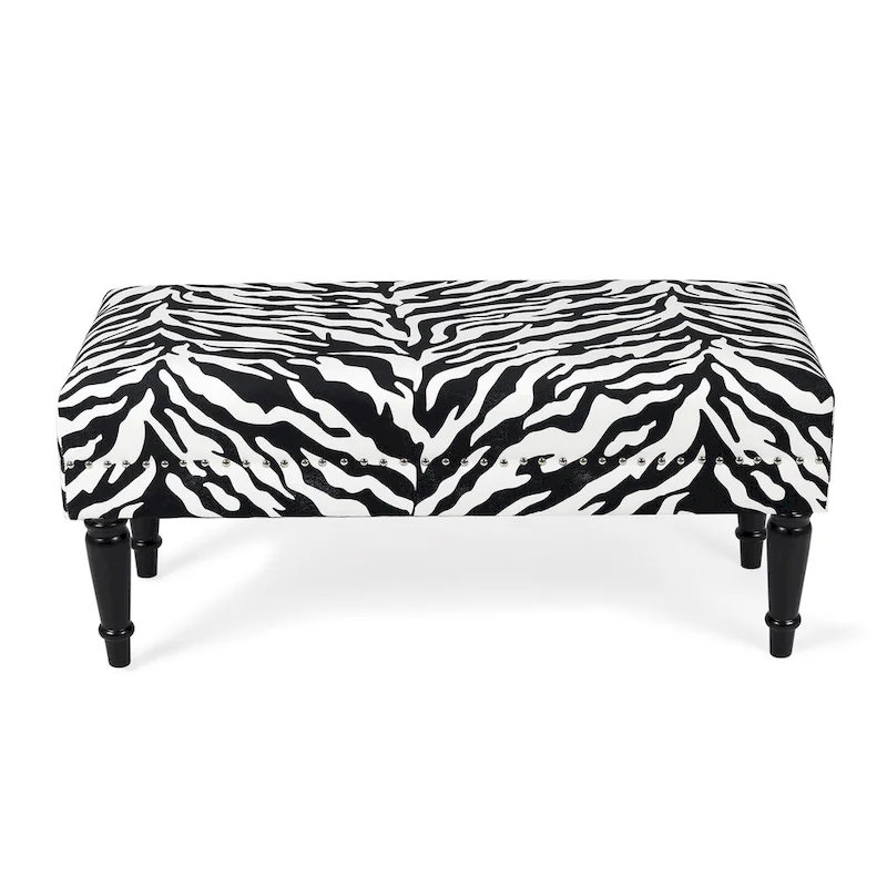 Adeco Cow Print Fabric Rectangular Bench Ottoman