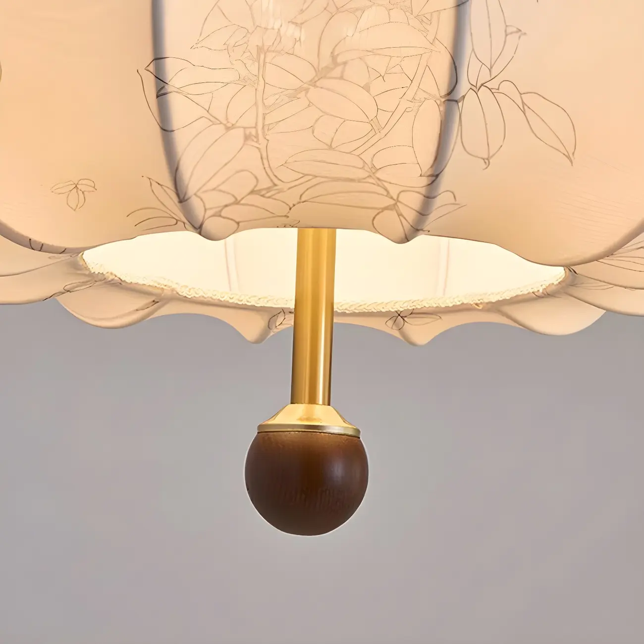 Traditional White Fabric Drum Shade Wooden Chandelier