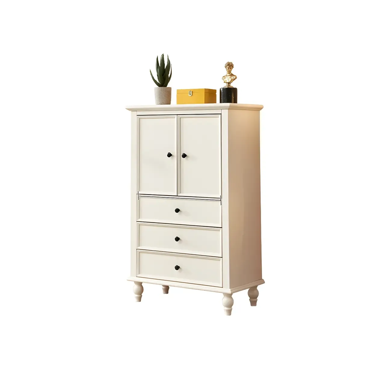 Glam Vertical White Wooden Dresser with Cabinet