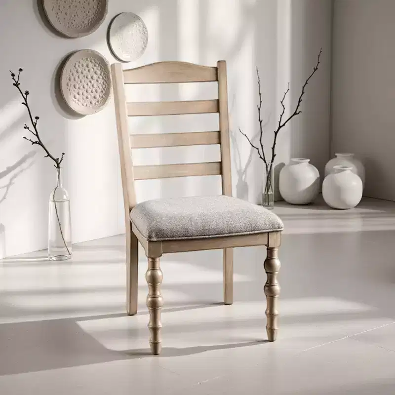 Royal Hampton Dining Side Chair Set of 2, Turned Legs, Light Brown Solid Wood