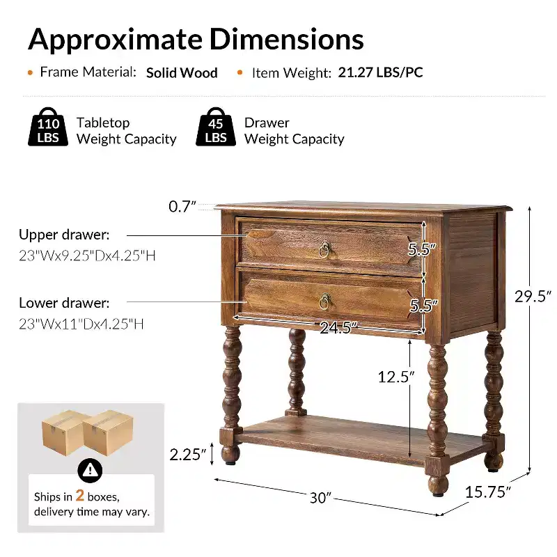Jerardo 30 Tall 2-Drawer End Table with Built-in Charging Outlets Set of 2|ARTFUL LIVING DESIGNS