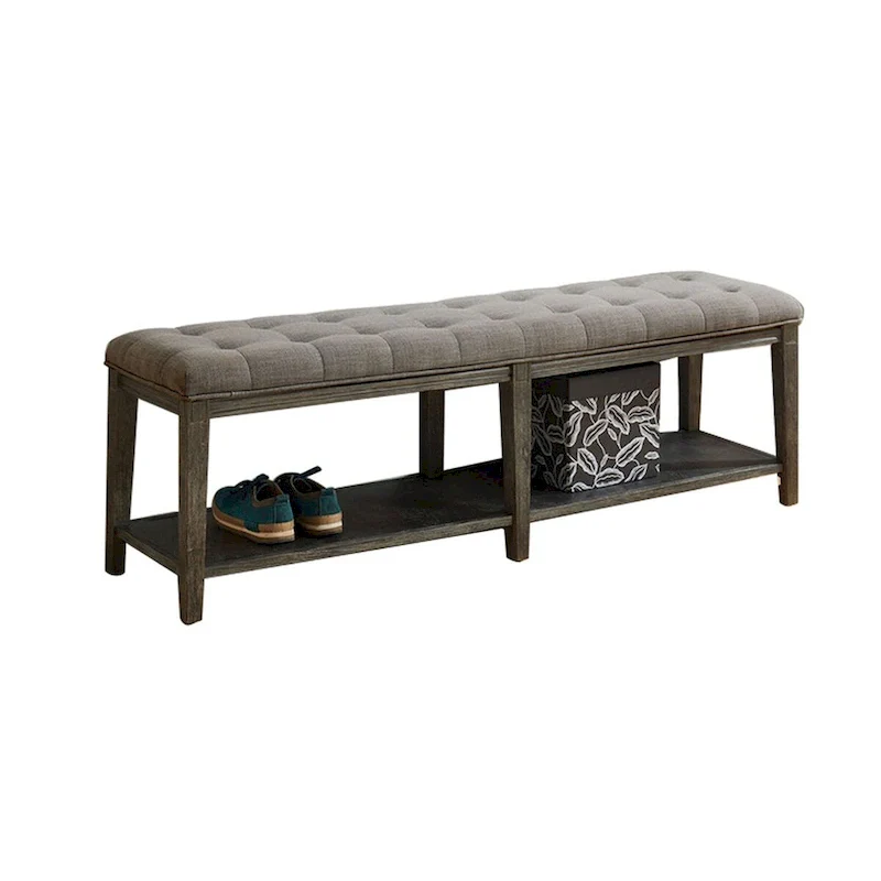 Wooden Bench with Button Tufted Seat