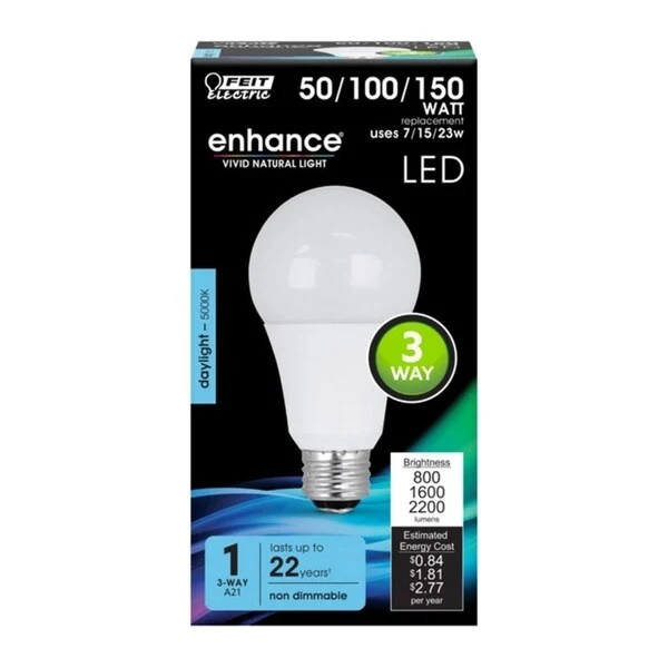 FEIT Electric Enhance 23 watts A21 Three Way Bulb LED Bulb 2200 lumens Daylight