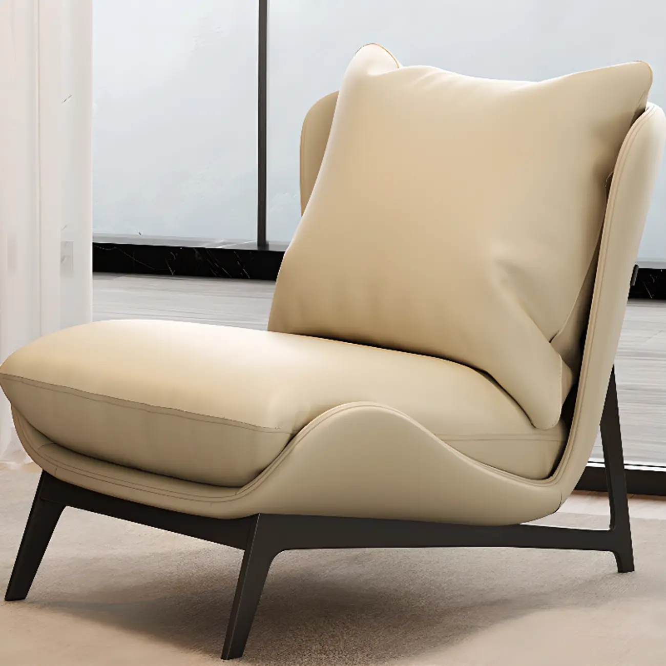 Modern Cat-Resistant Leather Accent Chair with Ottoman