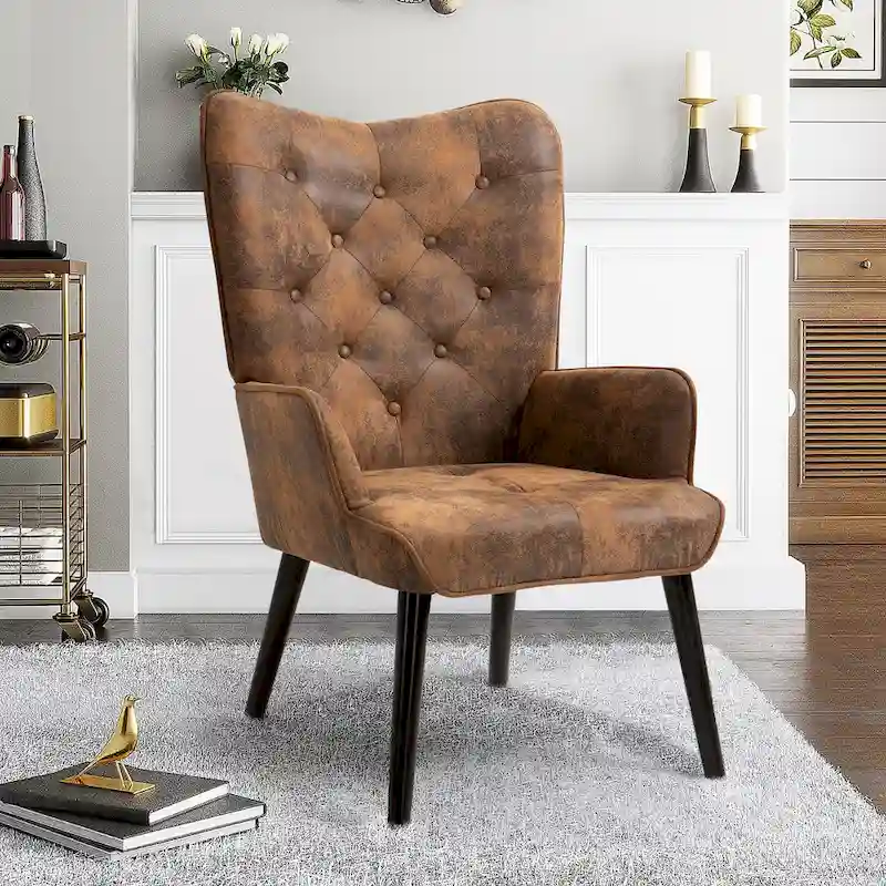 Rustic Wingback Accent Chair with Arms - Tufted Button Design