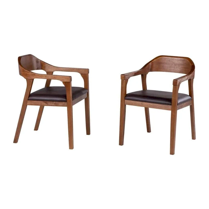 Rubberwood Dining Armchair with Faux Leather Seat