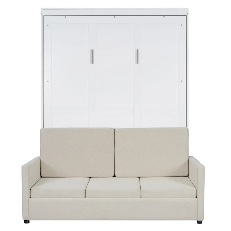 White Full Size Multifunctional Murphy Bed with Cushion and Storage