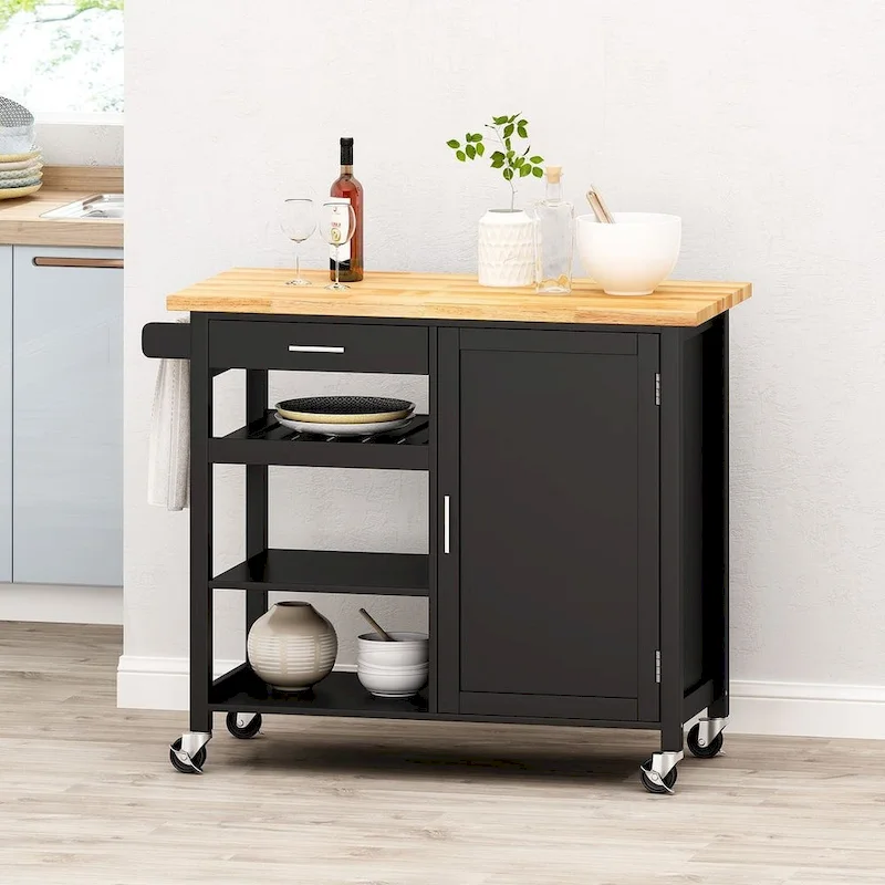 Modern Wooden Kitchen Cart with Wheels Drawer and Cabinet by Christopher Knight Home