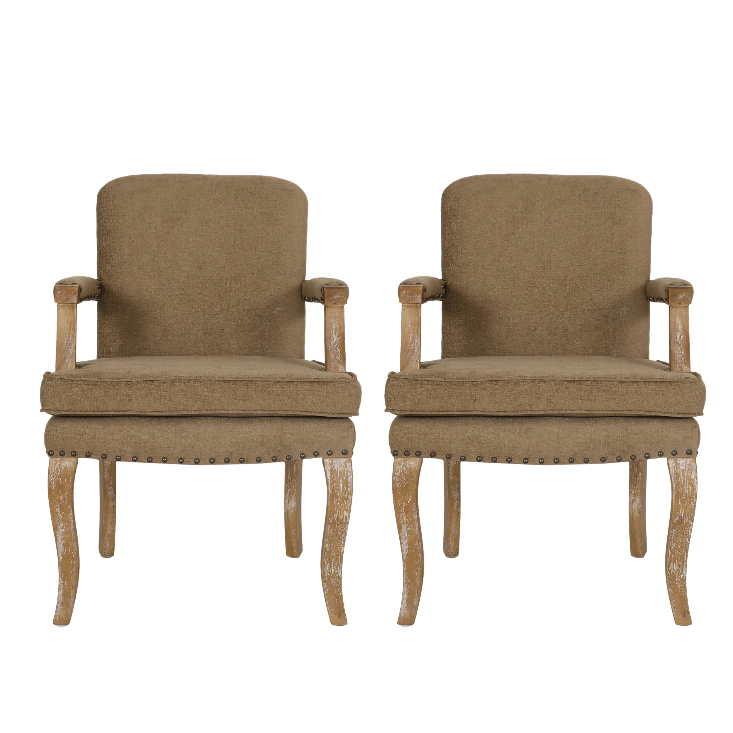 Tim French Country Dining Arm Chair with Nailhead Trim, Set of 2
