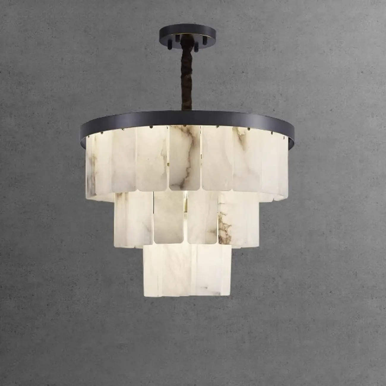 White Stone Geometric Tiered Crystal Chain Chandelier