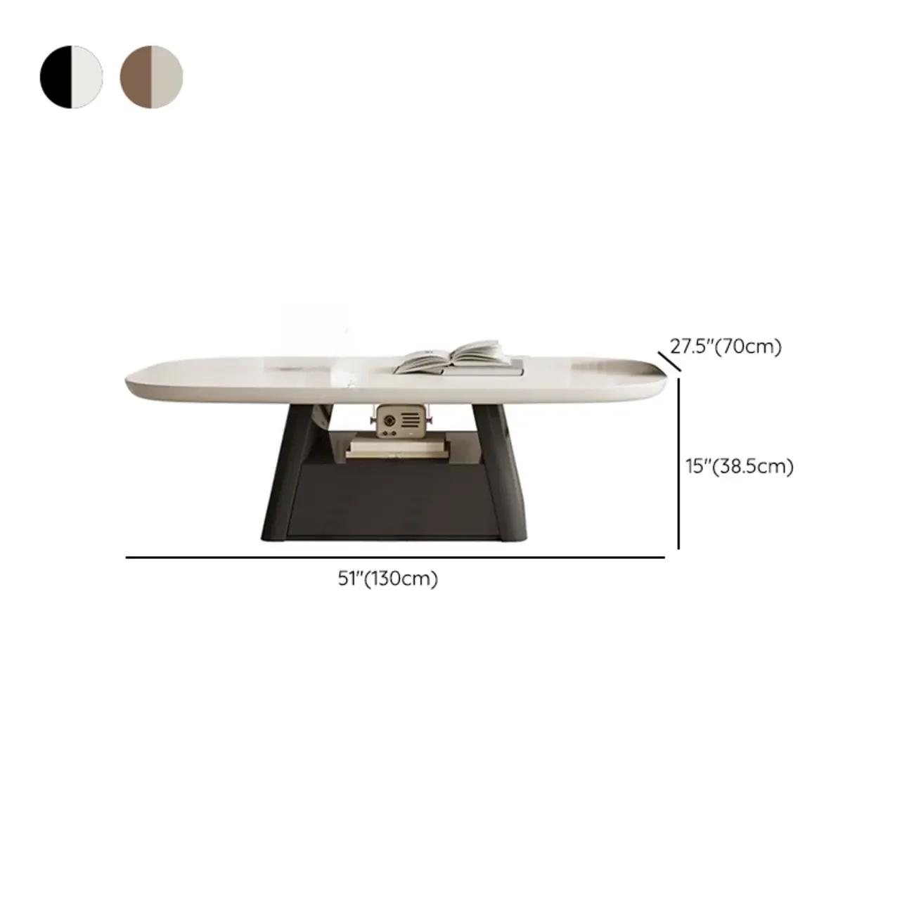 Modern Wood Oval Nesting Coffee Table with Block Base