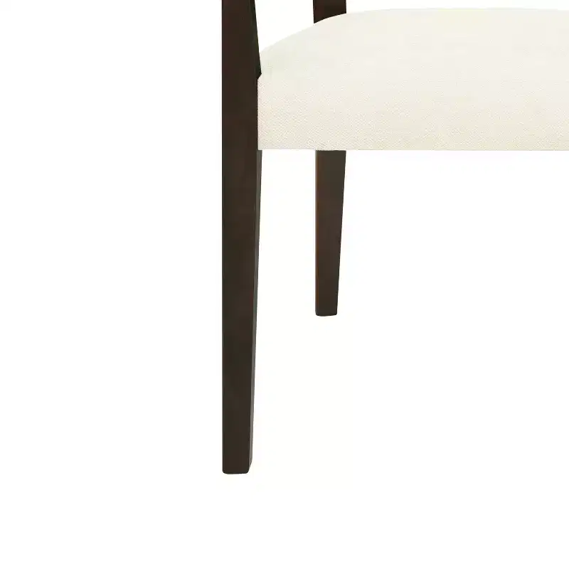 Beige/Dark Brown Upholstered Dining Arm Chairs with Rattan Back, Set of 2