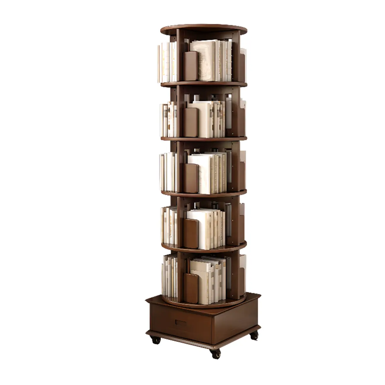 Medium Rotatable Nut-brown Wooden Vertical Bookcase