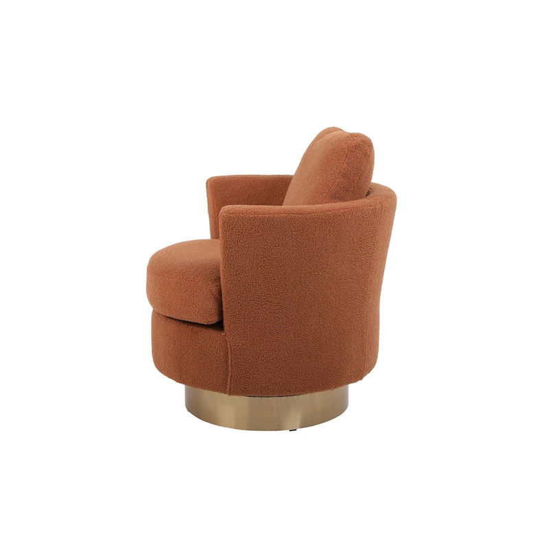 Brown Modern 29.6 Upholstered Swivel Barrel Chair with Gold Stainless Steel Base