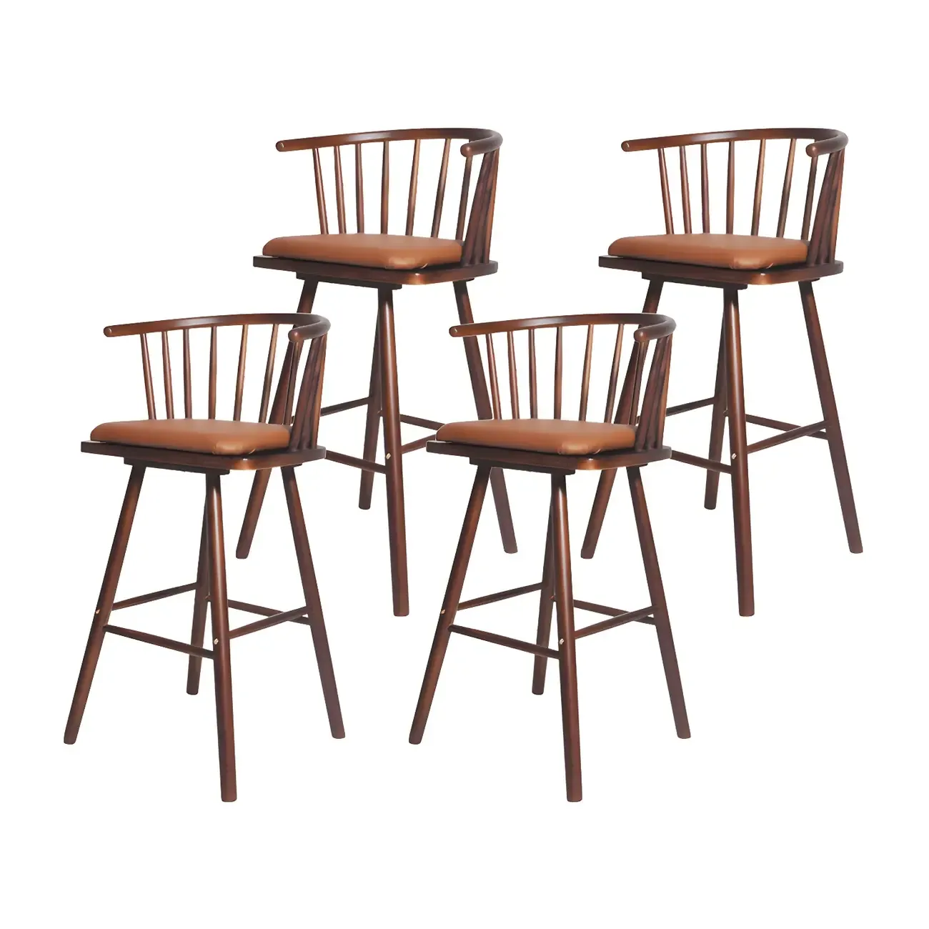 Traditional Wooden Low Back Bar Stool with Cushioned Seat