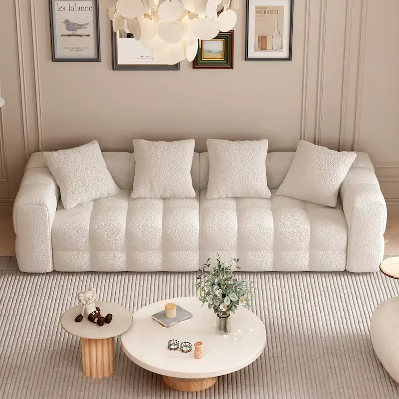 Teddy Velvet Loveseat Sofa with Armrest, 100.8"W, Plywood Frame & Solid Wood Legs, Modern