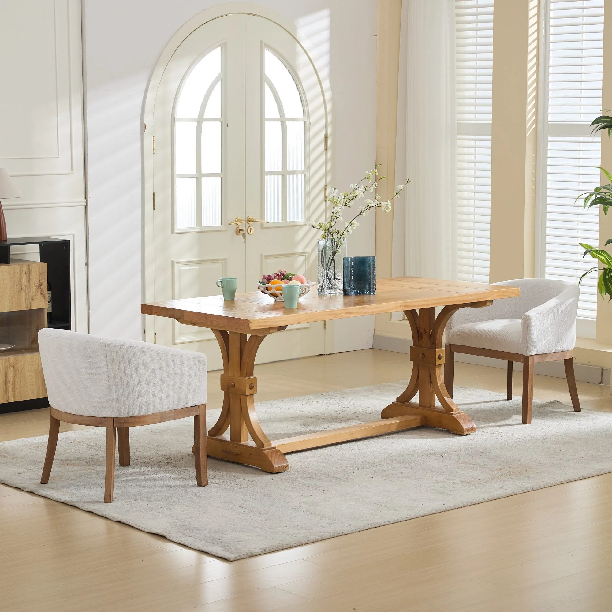 Mid Century Modern Upholstered Linen Barrel Dining Chairs